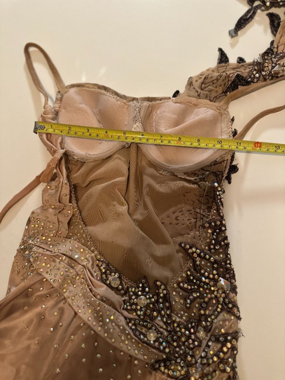 Liquid Gold Gala Evening Gown, Beaded Formal Maxi Dress XS/S, Black Tie Event - Picture 9 of 16